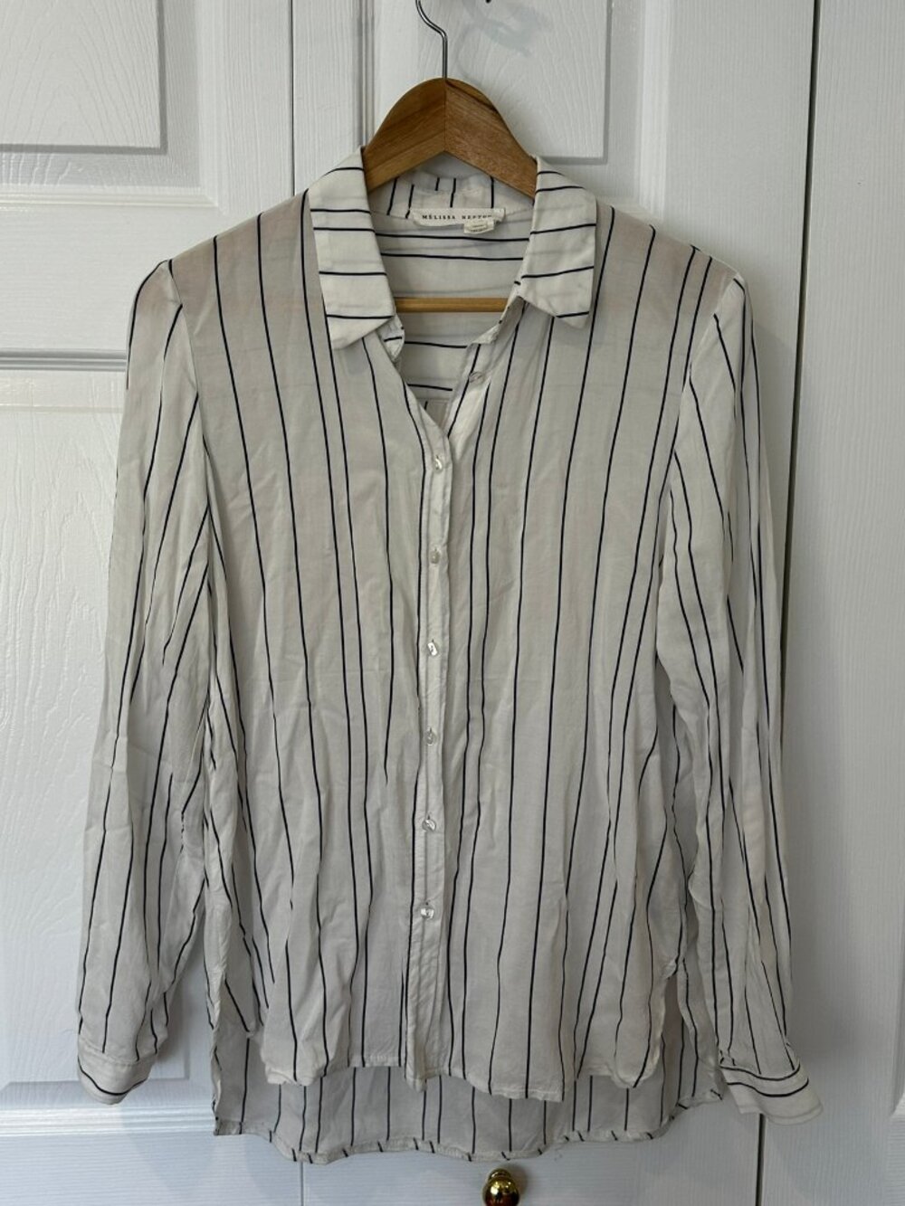 Melissa Nepton White Navy Striped Blouse Size L Canada